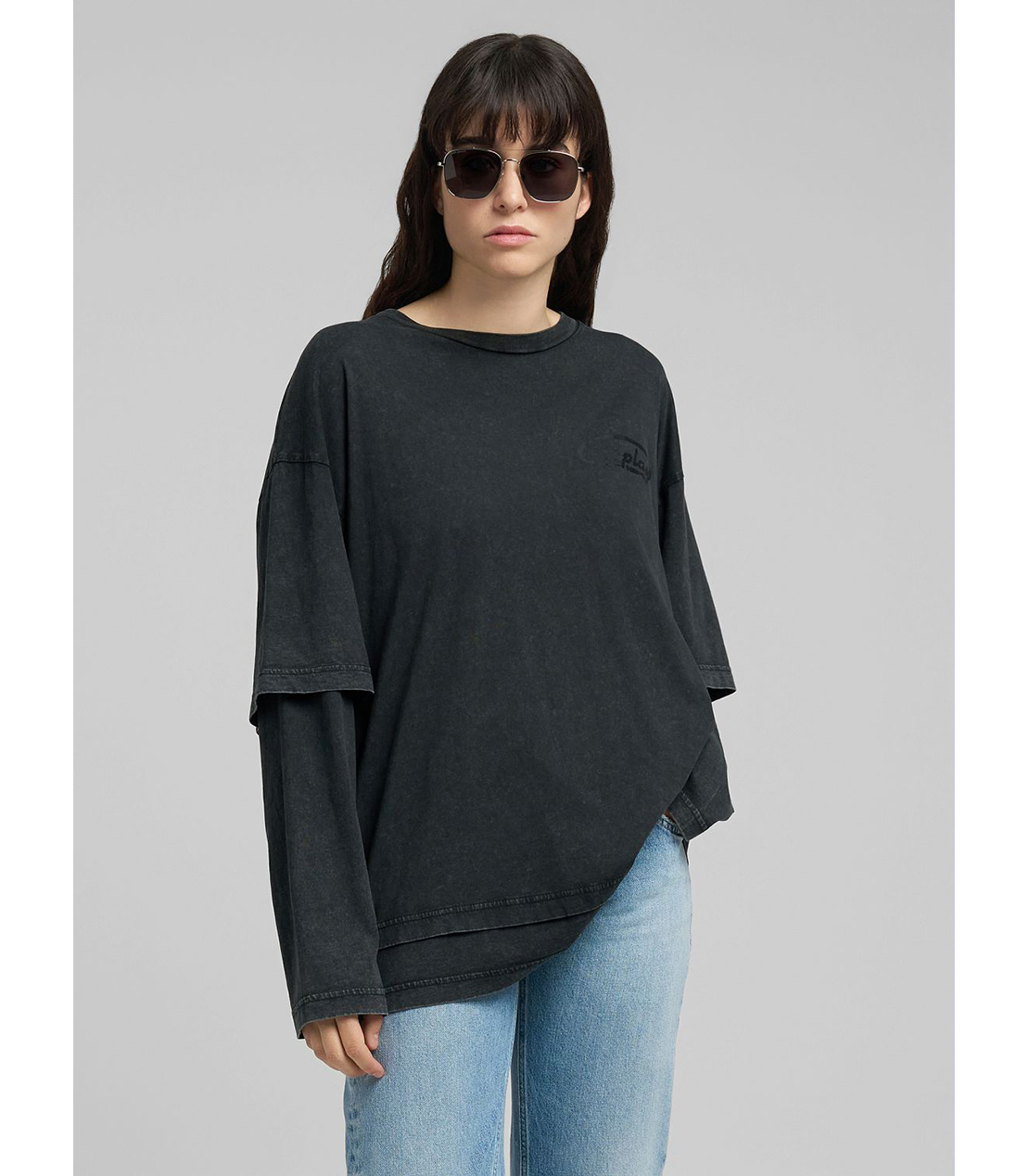 オーバーサイズ・ラウンドネックロングTシャツ 詳細画像 ブラックボード 2